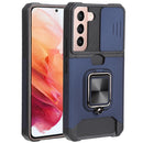 For Samsung Galaxy S22 5G Sliding Camera Cover Design PC + TPU Shockproof Phone Case with Ring Holder & Card Slot(Blue)