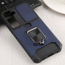For Samsung Galaxy S22 5G Sliding Camera Cover Design PC + TPU Shockproof Phone Case with Ring Holder & Card Slot(Blue)