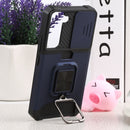 For Samsung Galaxy S22 5G Sliding Camera Cover Design PC + TPU Shockproof Phone Case with Ring Holder & Card Slot(Blue)