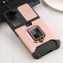 For Samsung Galaxy S22 5G Sliding Camera Cover Design PC + TPU Shockproof Phone Case with Ring Holder & Card Slot(Rose Gold)