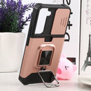 For Samsung Galaxy S22 5G Sliding Camera Cover Design PC + TPU Shockproof Phone Case with Ring Holder & Card Slot(Rose Gold)