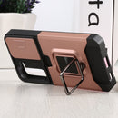 For Samsung Galaxy S22 5G Sliding Camera Cover Design PC + TPU Shockproof Phone Case with Ring Holder & Card Slot(Rose Gold)