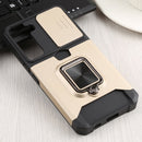 For Samsung Galaxy S22 5G Sliding Camera Cover Design PC + TPU Shockproof Phone Case with Ring Holder & Card Slot(Gold)