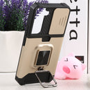 For Samsung Galaxy S22 5G Sliding Camera Cover Design PC + TPU Shockproof Phone Case with Ring Holder & Card Slot(Gold)