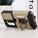 For Samsung Galaxy S22 5G Sliding Camera Cover Design PC + TPU Shockproof Phone Case with Ring Holder & Card Slot(Gold)