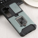For Samsung Galaxy S22 5G Sliding Camera Cover Design PC + TPU Shockproof Phone Case with Ring Holder & Card Slot(Dark Green)