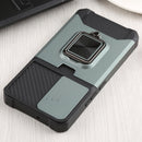 For Samsung Galaxy S22 5G Sliding Camera Cover Design PC + TPU Shockproof Phone Case with Ring Holder & Card Slot(Dark Green)