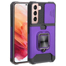 For Samsung Galaxy S22 5G Sliding Camera Cover Design PC + TPU Shockproof Phone Case with Ring Holder & Card Slot(Purple)