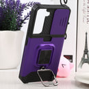 For Samsung Galaxy S22 5G Sliding Camera Cover Design PC + TPU Shockproof Phone Case with Ring Holder & Card Slot(Purple)