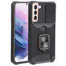 For Samsung Galaxy S22+ 5G Sliding Camera Cover Design PC + TPU Shockproof Phone Case with Ring Holder & Card Slot(Black)