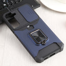 For Samsung Galaxy S22+ 5G Sliding Camera Cover Design PC + TPU Shockproof Phone Case with Ring Holder & Card Slot(Blue)