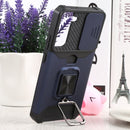 For Samsung Galaxy S22+ 5G Sliding Camera Cover Design PC + TPU Shockproof Phone Case with Ring Holder & Card Slot(Blue)