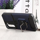 For Samsung Galaxy S22+ 5G Sliding Camera Cover Design PC + TPU Shockproof Phone Case with Ring Holder & Card Slot(Blue)