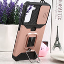 For Samsung Galaxy S22+ 5G Sliding Camera Cover Design PC + TPU Shockproof Phone Case with Ring Holder & Card Slot(Rose Gold)