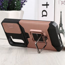 For Samsung Galaxy S22+ 5G Sliding Camera Cover Design PC + TPU Shockproof Phone Case with Ring Holder & Card Slot(Rose Gold)
