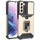 For Samsung Galaxy S22+ 5G Sliding Camera Cover Design PC + TPU Shockproof Phone Case with Ring Holder & Card Slot(Gold)