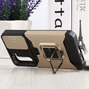 For Samsung Galaxy S22+ 5G Sliding Camera Cover Design PC + TPU Shockproof Phone Case with Ring Holder & Card Slot(Gold)