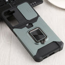 For Samsung Galaxy S22+ 5G Sliding Camera Cover Design PC + TPU Shockproof Phone Case with Ring Holder & Card Slot(Dark Green)