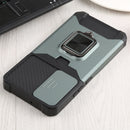 For Samsung Galaxy S22+ 5G Sliding Camera Cover Design PC + TPU Shockproof Phone Case with Ring Holder & Card Slot(Dark Green)