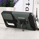 For Samsung Galaxy S22+ 5G Sliding Camera Cover Design PC + TPU Shockproof Phone Case with Ring Holder & Card Slot(Dark Green)