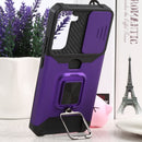 For Samsung Galaxy S22+ 5G Sliding Camera Cover Design PC + TPU Shockproof Phone Case with Ring Holder & Card Slot(Purple)