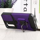 For Samsung Galaxy S22+ 5G Sliding Camera Cover Design PC + TPU Shockproof Phone Case with Ring Holder & Card Slot(Purple)
