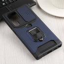 For Samsung Galaxy S22 Ultra 5G Sliding Camera Cover Design PC + TPU Shockproof Phone Case with Ring Holder & Card Slot(Blue)