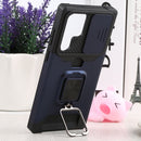 For Samsung Galaxy S22 Ultra 5G Sliding Camera Cover Design PC + TPU Shockproof Phone Case with Ring Holder & Card Slot(Blue)
