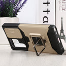 For Samsung Galaxy S22 Ultra 5G Sliding Camera Cover Design PC + TPU Shockproof Phone Case with Ring Holder & Card Slot(Gold)