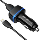 Borofone BZ14 12W Dual USB Ports Car Charger with Ambient Light + 1m USB to 8 Pin Data Cable Set(Black)