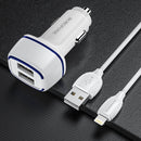 Borofone BZ14 12W Dual USB Ports Car Charger with Ambient Light + 1m USB to 8 Pin Data Cable Set(Black)