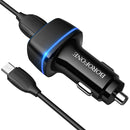Borofone BZ14 12W Dual USB Ports Car Charger with Ambient Light + 1m USB to Micro USB Data Cable Set(Black)