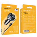 Borofone BZ14 12W Dual USB Ports Car Charger with Ambient Light + 1m USB to Micro USB Data Cable Set(Black)
