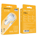 Borofone BZ14 12W Dual USB Ports Car Charger with Ambient Light + 1m USB to Micro USB Data Cable Set(White)