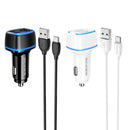 Borofone BZ14 12W Dual USB Ports Car Charger with Ambient Light + 1m USB to Micro USB Data Cable Set(Black)
