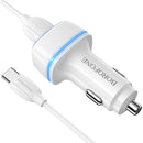 Borofone BZ14 12W Dual USB Ports Car Charger with Ambient Light + 1m USB to USB-C / Type-C Data Cable Set(White)