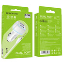 Borofone BZ14 12W Dual USB Ports Car Charger with Ambient Light + 1m USB to USB-C / Type-C Data Cable Set(White)