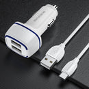 Borofone BZ14 12W Dual USB Ports Car Charger with Ambient Light + 1m USB to USB-C / Type-C Data Cable Set(White)
