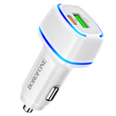 Borofone BZ14A PD 20W USB-C / Type-C + QC 3.0 USB Ports Car Charger with Ambient Light(White)