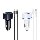 Borofone BZ14A PD 20W USB-C / Type-C + QC 3.0 USB Ports Car Charger with Ambient Light + 1m USB-C / Type-C to USB-C / Type-C Data Cable Set(White)