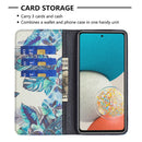 For Samsung Galaxy A53 5G Colored Drawing Pattern Invisible Magnetic PU Leather Phone Case(Blue Leaf)