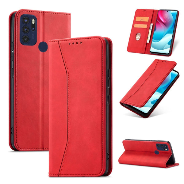 For Motorola Moto G60S Magnetic Dual-fold Leather Phone Case(Red)