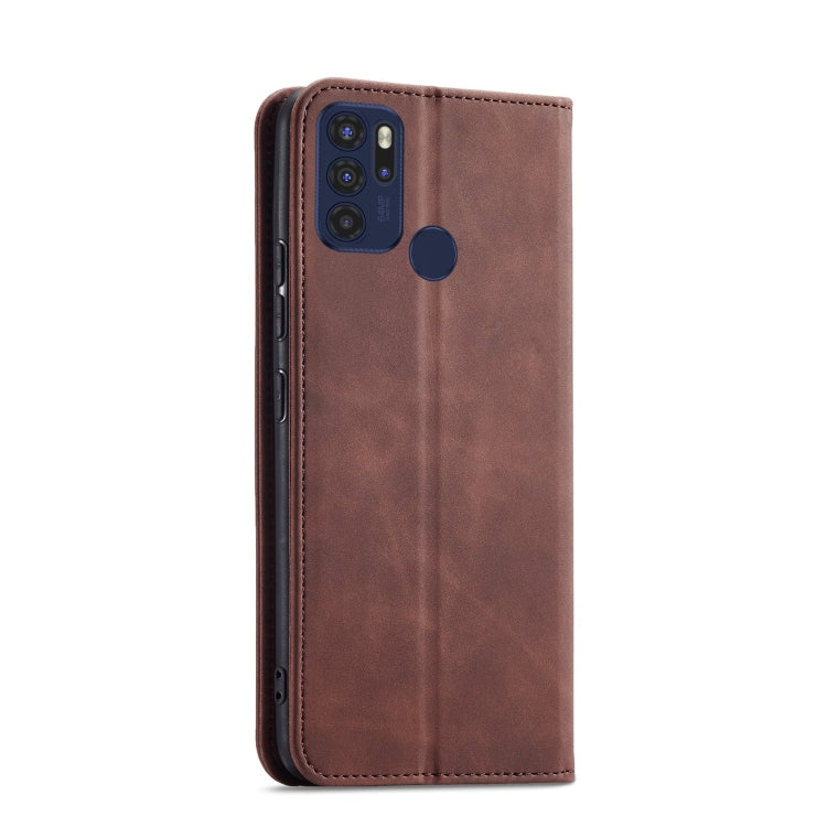 For Motorola Moto G60S Magnetic Dual-fold Leather Phone Case(Coffee)