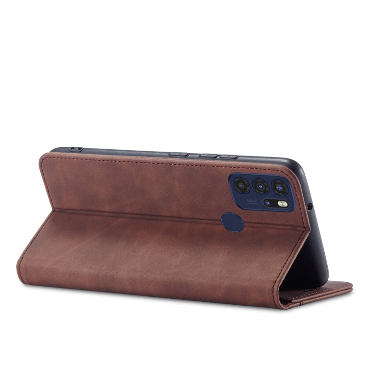 For Motorola Moto G60S Magnetic Dual-fold Leather Phone Case(Coffee)