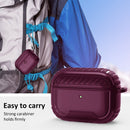 Leather Texture Anti-scratch Anti-full Earphone Protective Case with Hook For AirPods Pro(Purple Red)