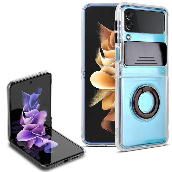 For Samsung Galaxy Z Flip3 5G Sliding Camera Design TPU Phone Case with Ring Holder(Black)