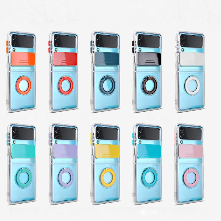 For Samsung Galaxy Z Flip3 5G Sliding Camera Design TPU Phone Case with Ring Holder(Blue)