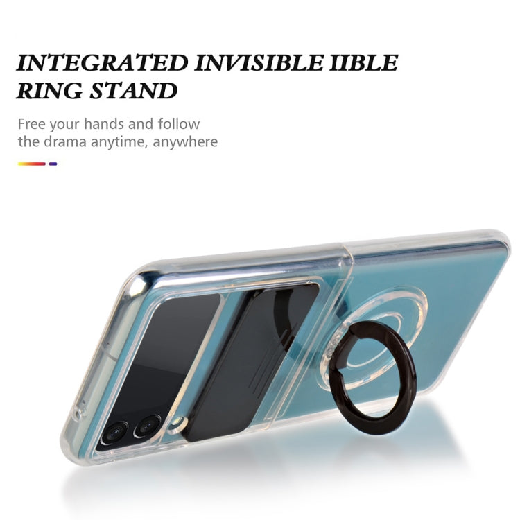 For Samsung Galaxy Z Flip3 5G Sliding Camera Design TPU Phone Case with Ring Holder(Dark Green)