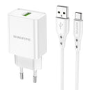 Borofone BN5 Single QC3.0 USB Charger with USB to Type-C Cable, EU Plug(White)