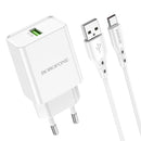Borofone BN5 Single QC3.0 USB Charger with USB to Type-C Cable, EU Plug(White)